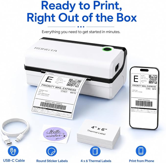 Rongta Bluetooth Thermal Shipping Label Printer, Wireless 4x6 Shipping Label - Image 6