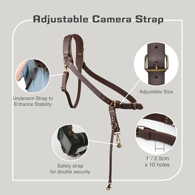 Leather Camera Harness for 1 Camera, Single Camera Strap for Photographers - Image 2