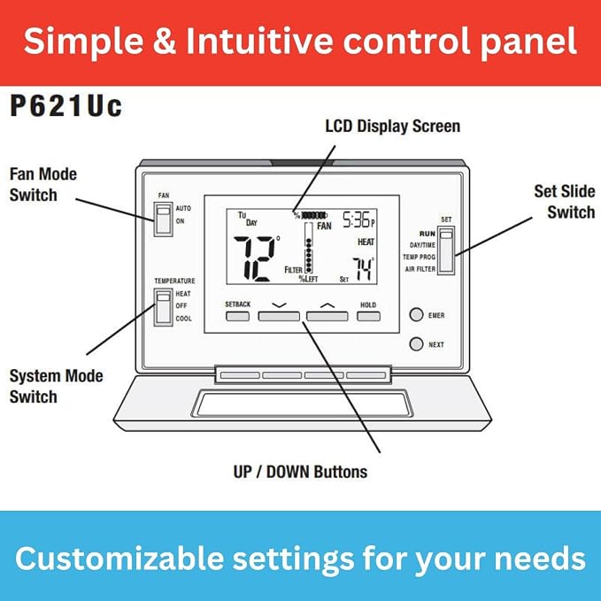 Lux Pro P621U-010 Programmable 5-1-1 Day Thermostat, 2 Heat, 1 Cool, Batteries - Image 4
