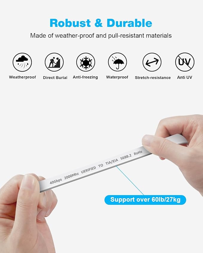 DDMALL CAT 8 Ethernet Cable 3ft, High Speed 40Gbps 2000MHz Flat CAT8 Patch Cord - Image 7