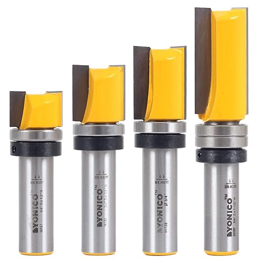 YONICO Router Bits Pattern Bit Flush Trim Set 4 Bit 3/4-Inch Diameter 1/2-Inch by Yonico