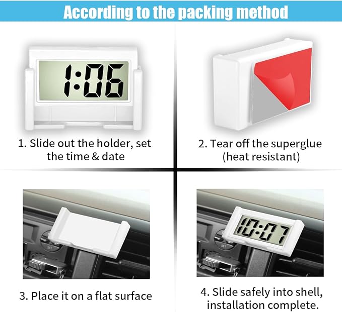 JOYCOURT Small Electronic Dashboard Car Time Clock Self-Adhesive Mini Car - Image 6
