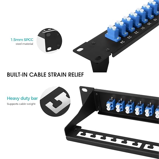1U Fiber Patch Panel with 48 LC OS2 Single Mode Fiber Optic Couplers Singlemode - Image 3