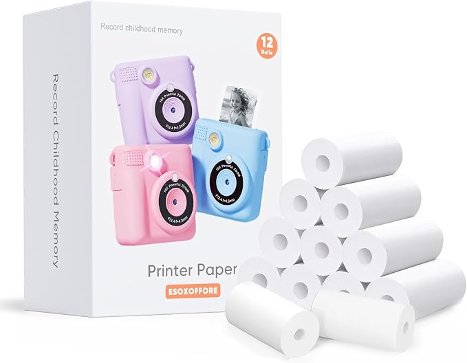 Printer Paper, 12 Rolls for Kids Instant Print Camera, HD Printing Thermal by ESOXOFFORE