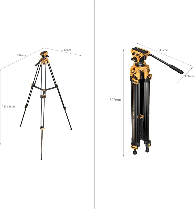 SmallRig AD-01 73''/186cm Heavy-Duty Fluid Head Tripod Bumblebee Edition - Image 3