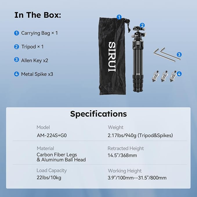 SIRUI 31.5" Compact Carbon Fiber Small Desktop Tripod - Image 9