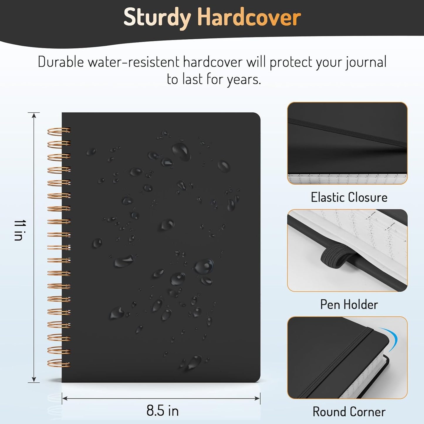 Forvencer A4 Lined Spiral Journal Notebook with 300 Numbered Pages, 11" X 8.5" Thick Journals for Writing with 100GSM Paper, Hardcover Notebooks with Contents for Work, School, Black