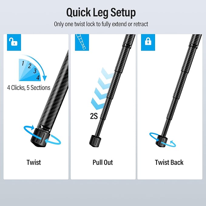 SIRUI 60" Carbon Fiber Tripod for Camera - Image 2