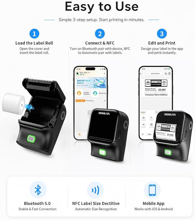 Rongta Bluetooth Label Maker Machine, Thermal Label Printer Easy to Use - Image 3