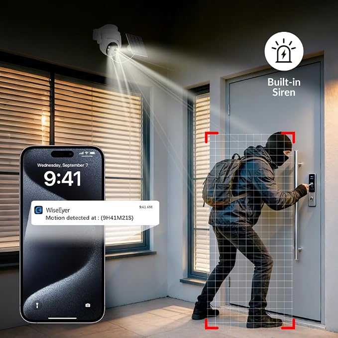 2K Solar Camera Outdoor Wireless, 2.4Ghz WiFi Battery Camera, 355° View - Image 4