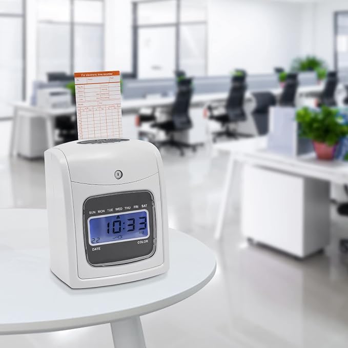 Time Clock Punch Card Machine, LCD Employee Attendance Tracker, Auto-Absorb & - Image 4