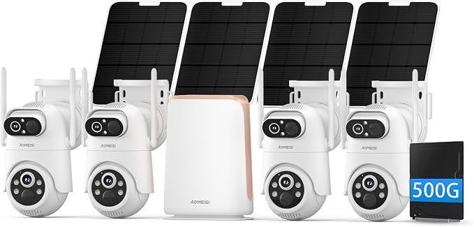 Eseecloud 4-Cam Kit, Dual Lens Solar Security Camera Wireless Outdoor System by Aomeisi