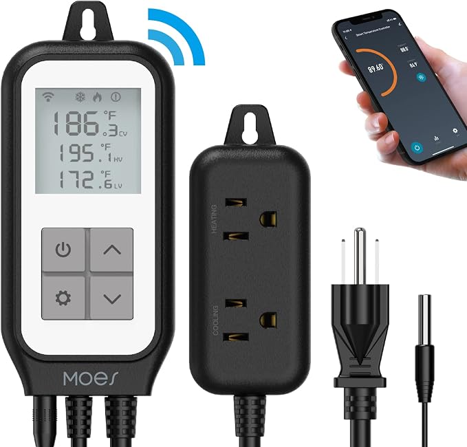 MOES Smart WiFi Cooling Heating Thermostat Outlet, Tuya Digital Temperature by MOES