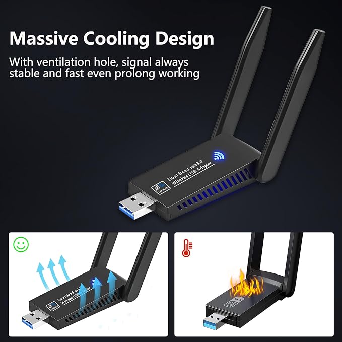 1300Mbps Wireless WiFi Adapter, USB3.0 WiFi Dongle 2.4G/5G 802.11AC Network - Image 4