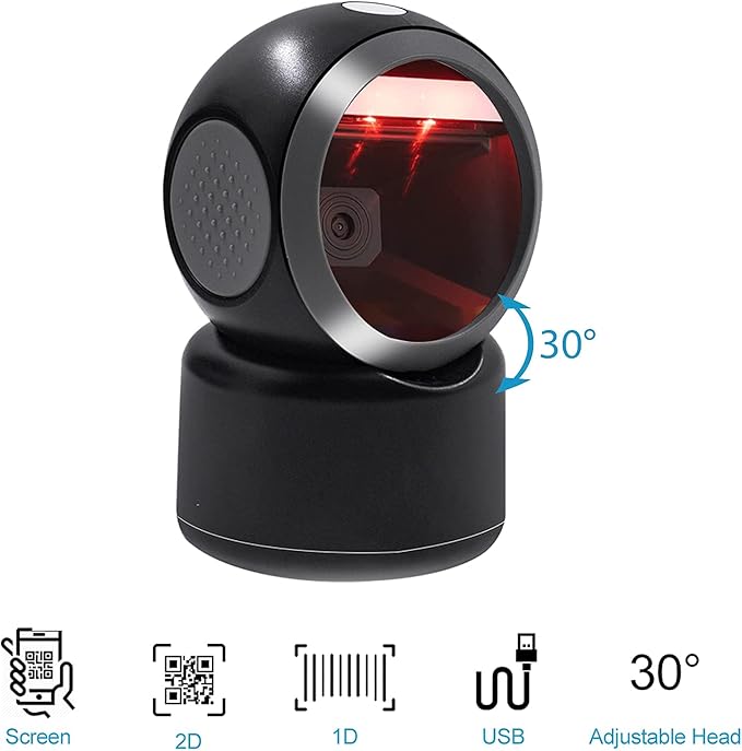 2D QR Hands-Free Barcode Scanner Omnidirectional Automatic Sensing Scanning USB - Image 3