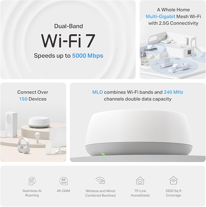 TP-Link Deco 7 BE25 Dual-Band BE5000 WiFi 7 Mesh Wi-Fi Router | 4-Stream - Image 3