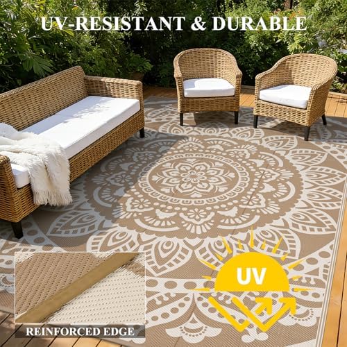 Bsmathom Waterproof Outdoor Rug 9x12ft Large Reversible Boho Plastic Straw - Image 7