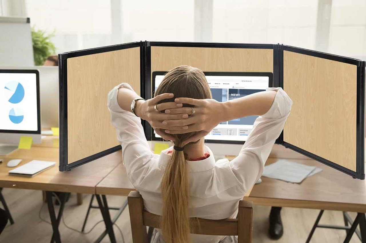 Versare Folding Tabletop Display | 3-Panel Partition | Lightweight Portable Workspace Divider | Cloud Gray 78" x 36"