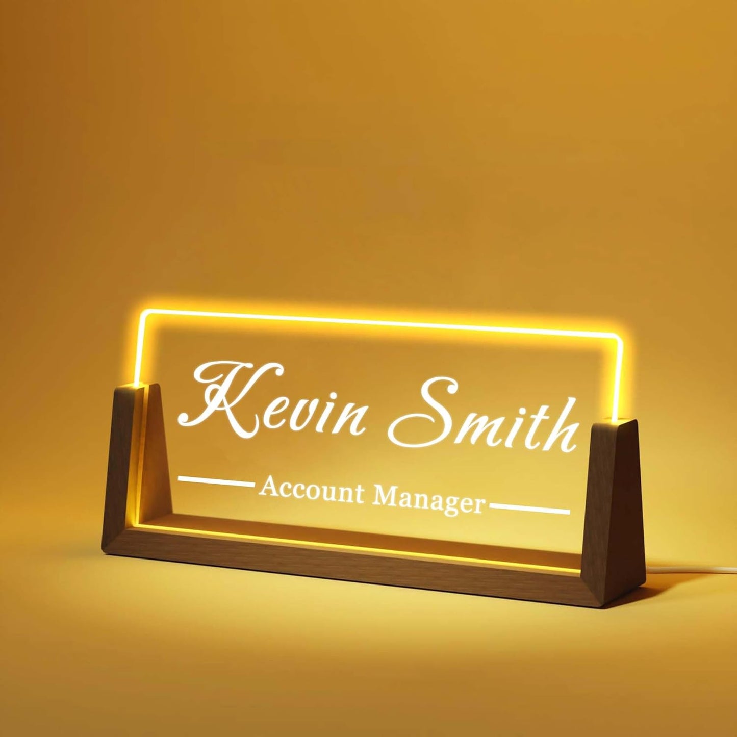 Personalized Desk Name Plate with LED Light & Wooden Base, Custom Acrylic Name Sign | Custom Office Decor & Appreciation Gifts for Boss Coworkers, New Job Promotion Gift (Style 4)