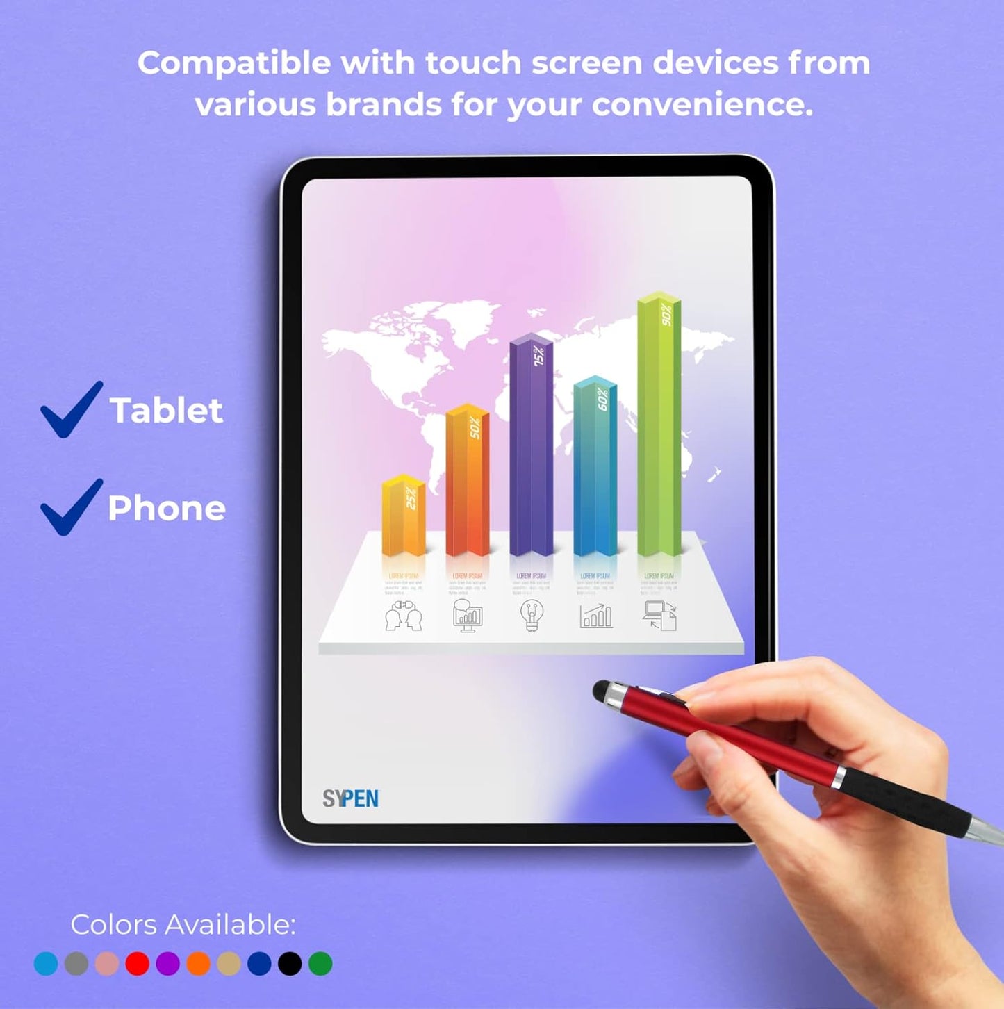 Personalized Stylus Pens With your Custom Logo or Text-600 Pack Bulk-for Businesses, Parties, and Events, 2 in 1 Ballpoint Pen & Stylus for Touchscreen Devices, Purple Barrel, Black Ink