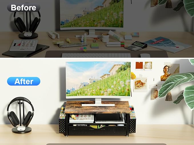 Spacrea Desk Organizer and Accessories, Computer Monitor Stand Riser - Image 2