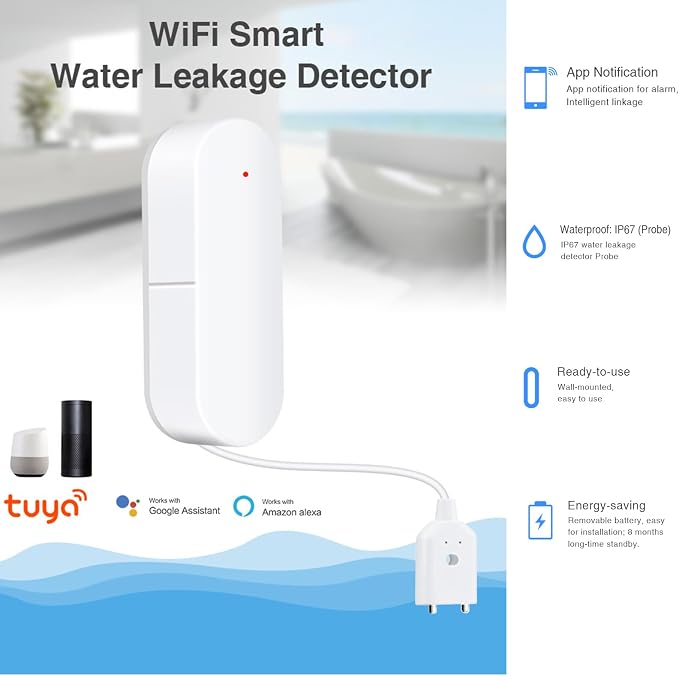 Wengart WiFi Water Leak Detector, Smart Water Sensor Alarm - Image 3