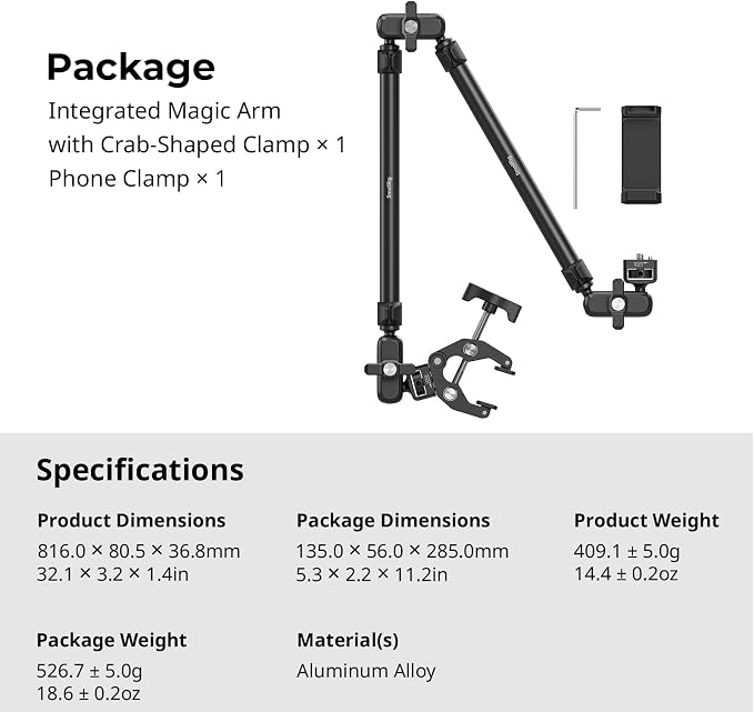 SmallRig 26" Magic Arm with Super Clamp, Overhead Phone Mount, Flexible Desk - Image 8