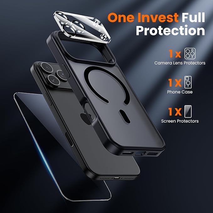 toushion 3 in 1 for iPhone 17 Pro Case Matte Black, Fits MagSafe, Screen - Image 2