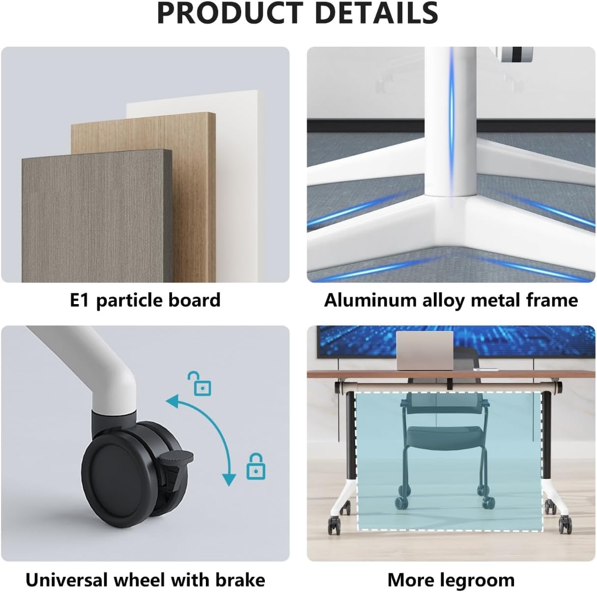 Conference Room Table, Folding Conference Tables,Thicken Grey Tabletop,Flip Top Wooden Seminar Meeting Room Table for Conference Room Offices (4, Black, 55.1”)