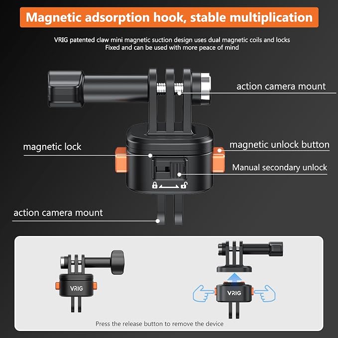 VRIG Claw Mini Magnetic Tripod Mount Adapter, Quick-Release Action Camera - Image 2