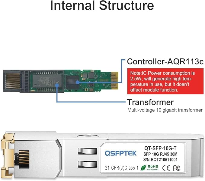 QSFPTEK 10GBASE-T SFP+ to RJ45 Module, 10Gb Ethernet Copper RJ-45, 10 Gigabit - Image 7