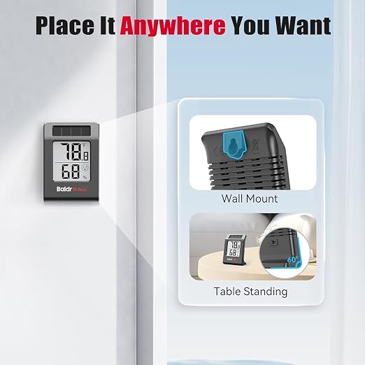 2.2'' Digital Thermometer and Hygrometer Meter, Solar-Powered Indoor - Image 9