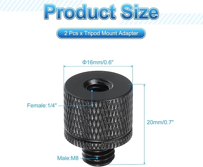 PATIKIL Tripod Screw Adapter 1/4" Female to M8 Male, 20 mm - Image 2