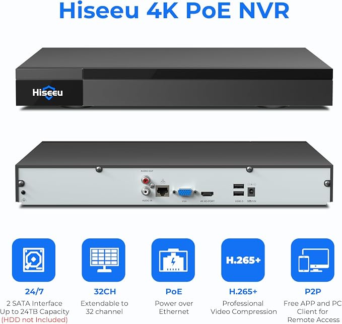 Hiseeu 4K 32 Channel PoE NVR Network Video Recorder - Image 4