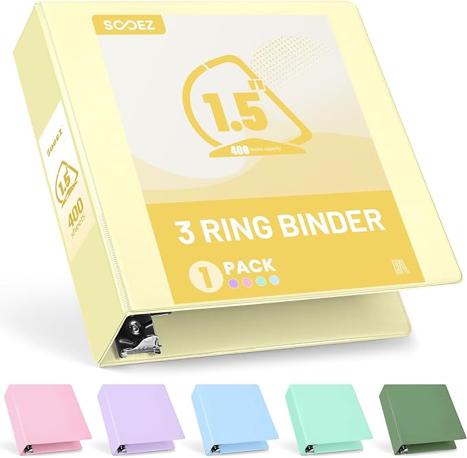 Sooez BinderX Extra Durable 1.5 Inch 3-Ring Binder, Holds 400 Sheets of 8.5x11 by Sooez