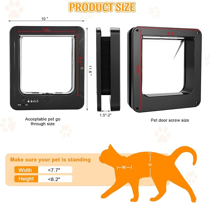 Smart Cat Door with 4 Collar Sensor Key, RFID Electronic Cat Door Collar - Image 2