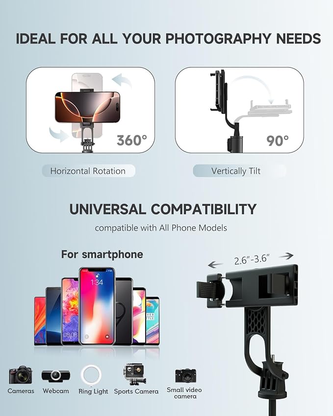 71” Phone Tripod & Selfie Stick, Portable All in One Extendable Cell Phone - Image 5