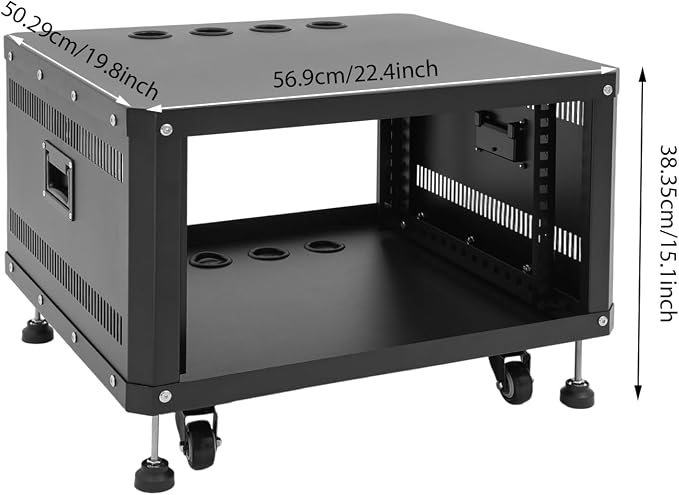 6U Stereo & Studio Rack with Wheels, Open Frame Audio Rack Cabinet, Rolling - Image 5