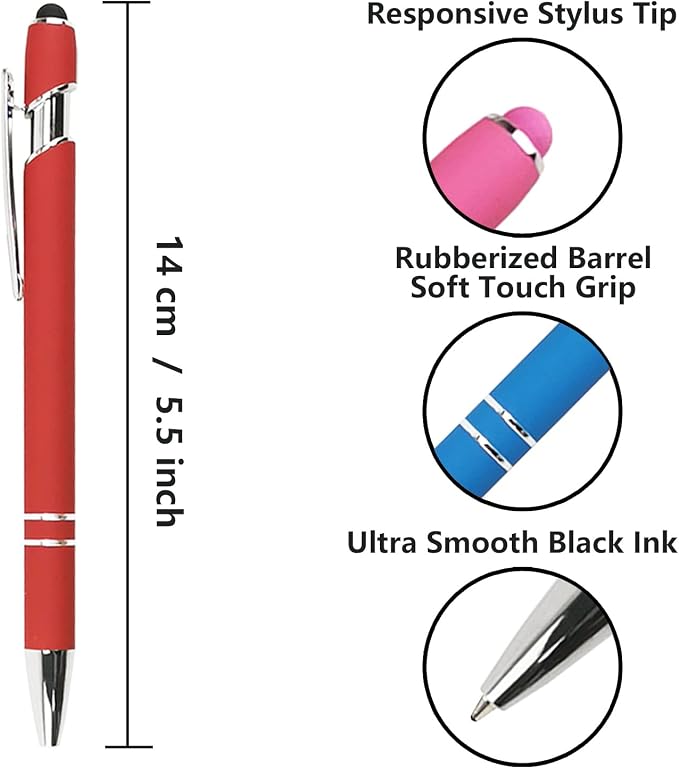 Oddmoal Ballpoint Pen with Stylus Tip, Soft Touch Click Metal Pen, 1.0mm Medium - Image 2