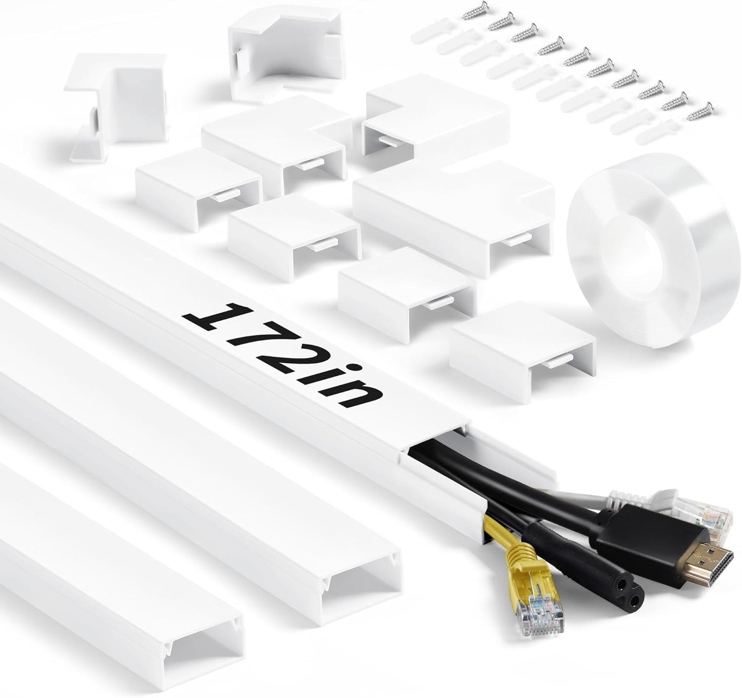 Wall Cable Hider to 3-4 Wires, LZEOY 172in Cord Hider for Wall Mount TV, White Cord Covers for Wires on Wall, Wall Cord Cover Wire Covers for Cords, Large Cable Management Kit 11xL15.7in W1.18inH0.6in