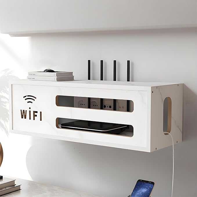 Wall Mount WiFi Router Box, WiFi Router Storage Cabinet, Power Strip and Cable by Unknown