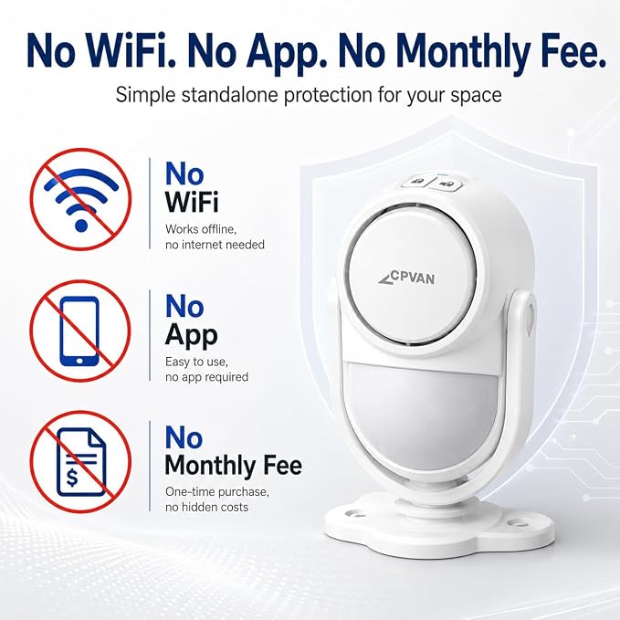 CPVAN 125dB Motion Sensor Alarm, Wireless Indoor PIR Motion Detector - Image 5