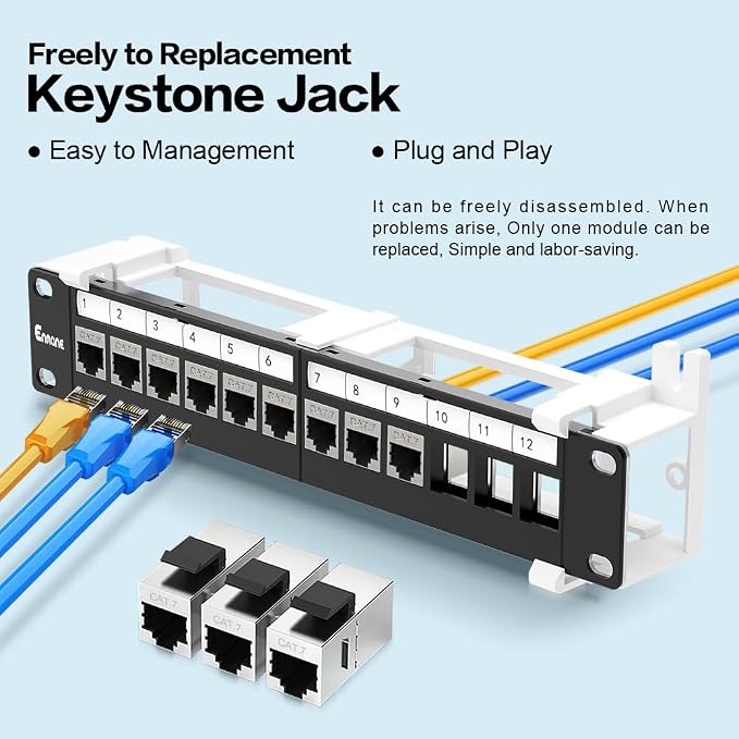 12 Port Patch Panel CAT7 Keystone Patch Panel Wall Mount 10 Inch Bracket - Image 6