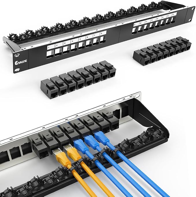 16 Port Patch Panel Cat6 Keystone RJ45 Patch Panel UTP 1U Network Patch Panel by Enmane