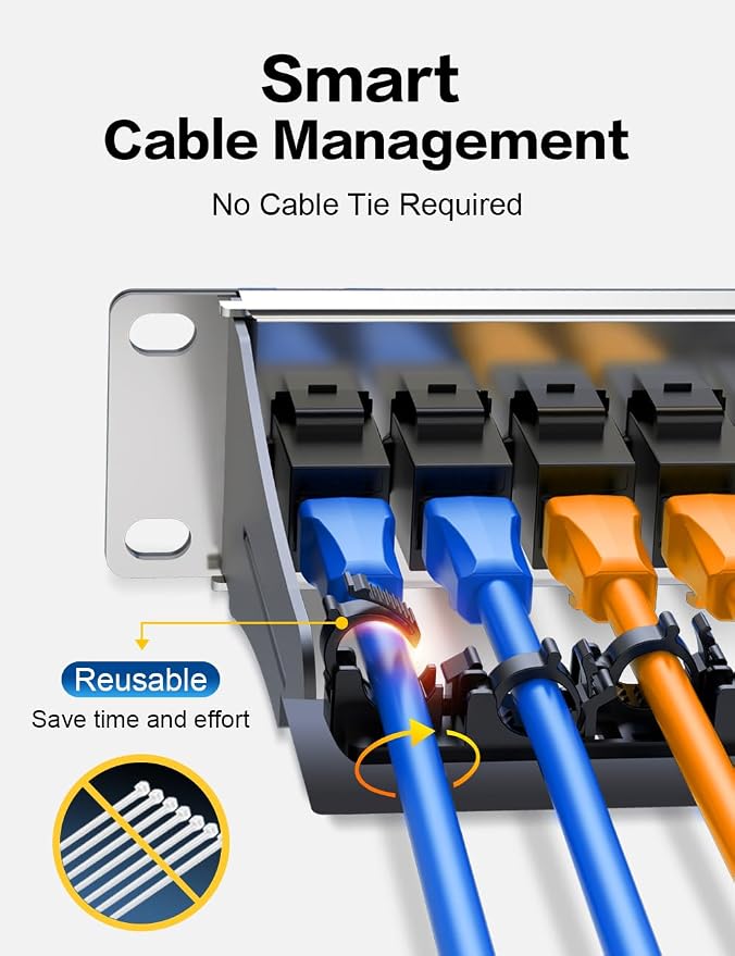 24 Port Patch Panel Cat6 Keystone Patch Panel 1U UTP - Image 2