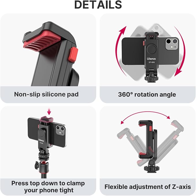 ULANZI ST-06S Phone Tripod Mount, Universal Smartphone Mount Adapter - Image 5