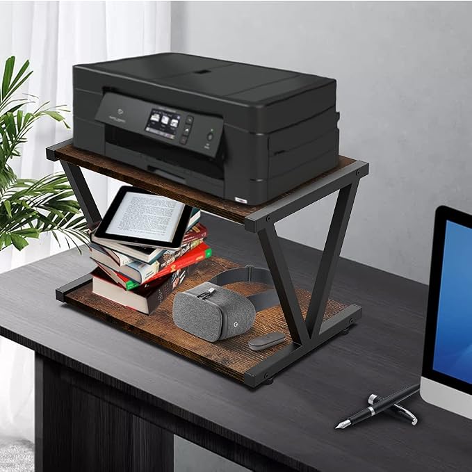 VEDECASA Retro Desktop Printer Stand 2 Tiers Under Desk Wood Printer Shelf - Image 7