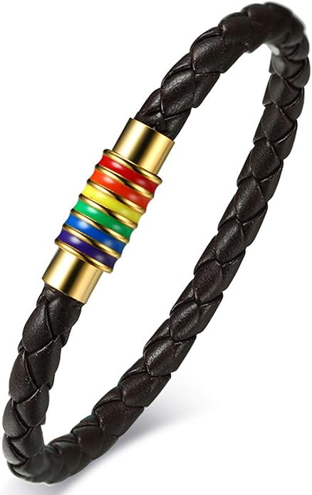 Nanafast Titanium Stainless Steel Rainbow LGBT Pride Bracelet Handmade Braided by Nanafast