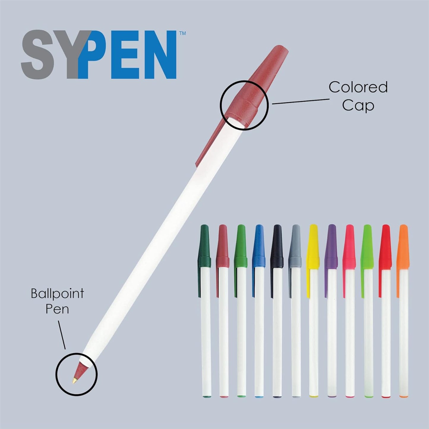 Personalized Stick Pens With your Custom Logo or Text-500 Pack Bulk-for Businesses, Parties, and Events, Custom Printed Slim Ballpoint Pens with Cap, Light Blue, Black Ink