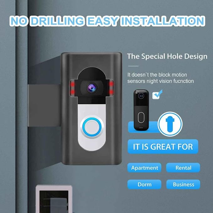 Anti-Theft Video Doorbell Door Mount, Doorbell No-Drill Mount Fit - Image 2